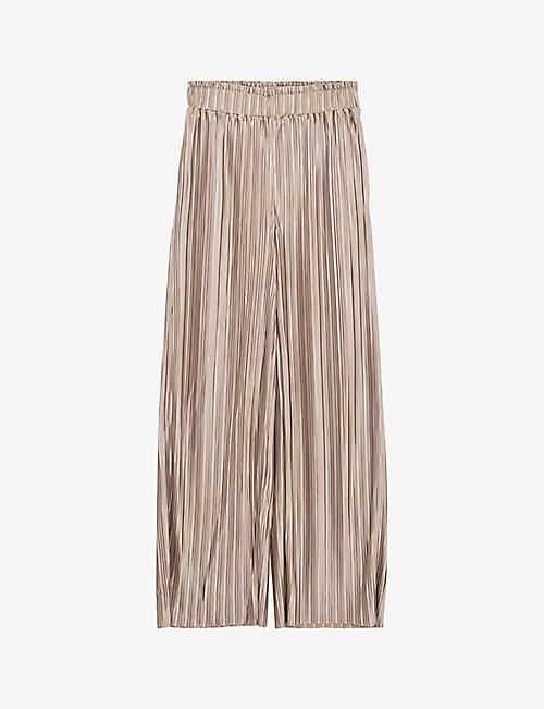 IKKS: Metallic-pleated wide-leg mid-rise recycled-polyester trousers