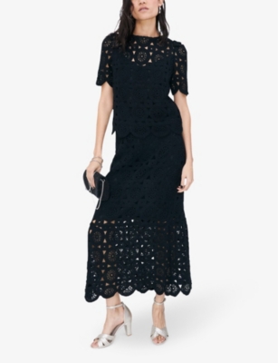 Shop Ikks Women's Black Crochet-pattern Cotton Maxi Skirt