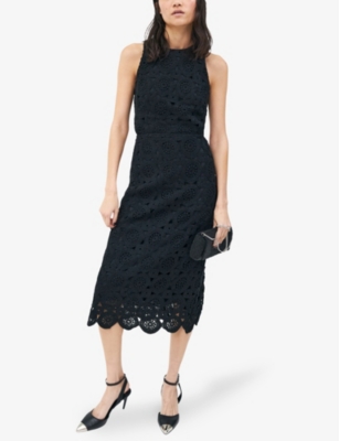 Shop Ikks Women's Black Crochet-pattern Cotton Midi Dress
