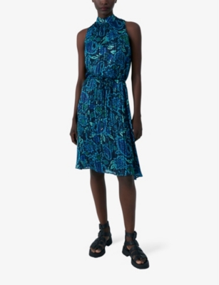 Shop Ikks Women's Navy Blue Floral-print Woven Midi Dress
