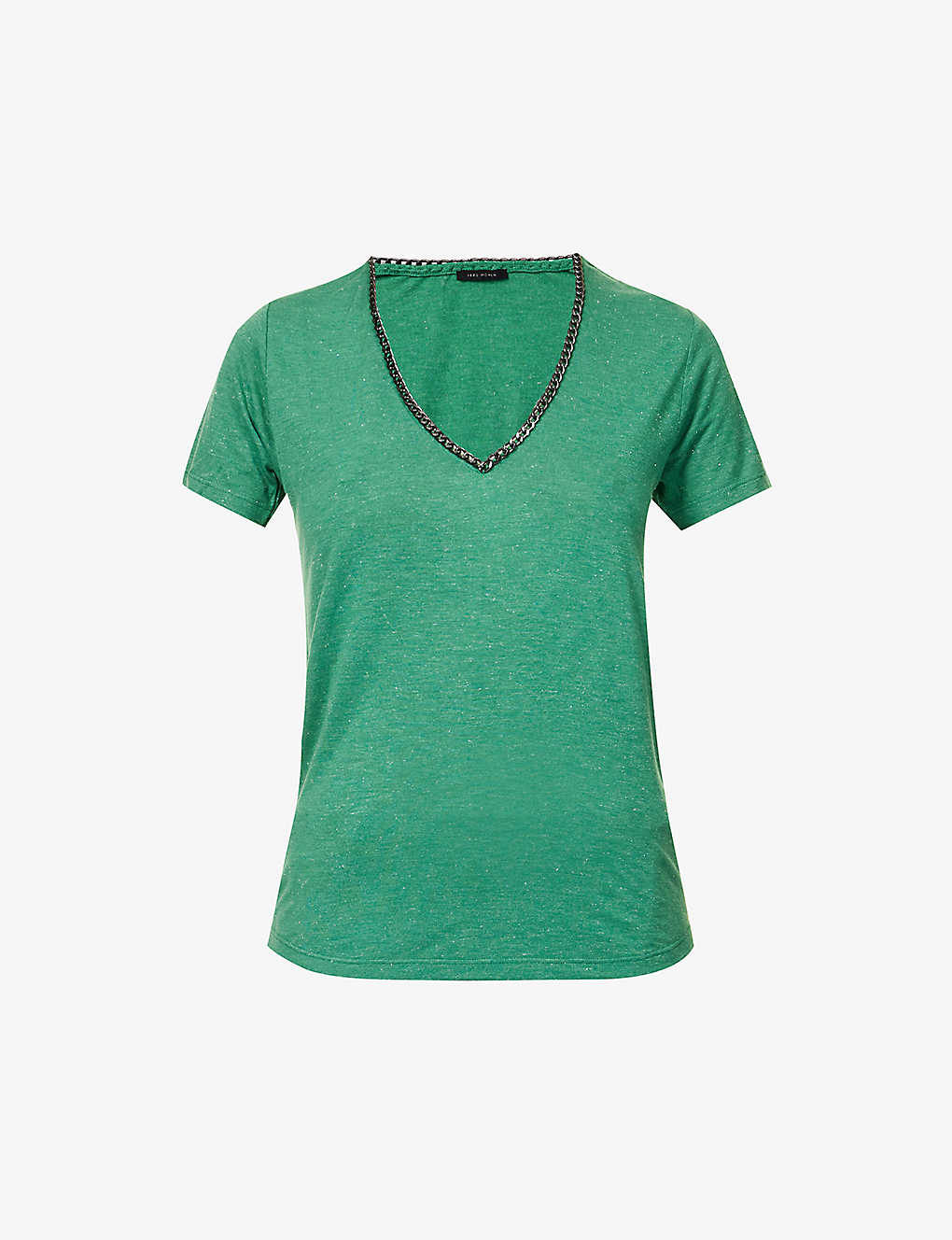 Ikks Womens Light Green Metallic-embellished V-neck Woven Top