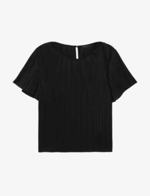 Ikks Womens Black Round-neck Pleated Recycled-polyester Top