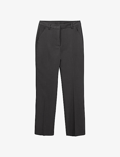 IKKS: Birdseye-weave straight-leg mid-rise stretch-woven trousers