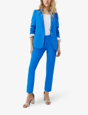 Shop Ikks Women's Bright Blue Straight-leg Mid-rise Darted Woven Trousers