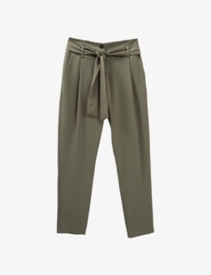 IKKS: Belted straight-leg mid-rise woven trousers