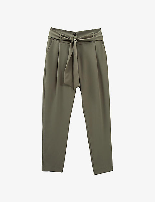 IKKS: Belted straight-leg mid-rise woven trousers