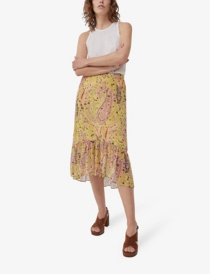 Shop Ikks Women's Yellow Paisley-print Stretch-woven Maxi Skirt