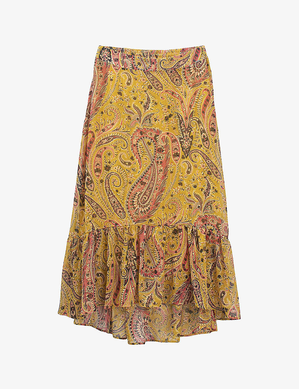 Ikks Womens Yellow Paisley-print Stretch-woven Maxi Skirt
