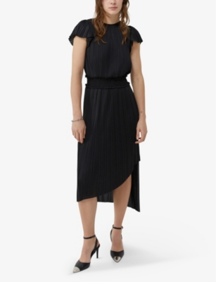 Shop Ikks Women's Black Pleated Recycled-polyester Midi Dress