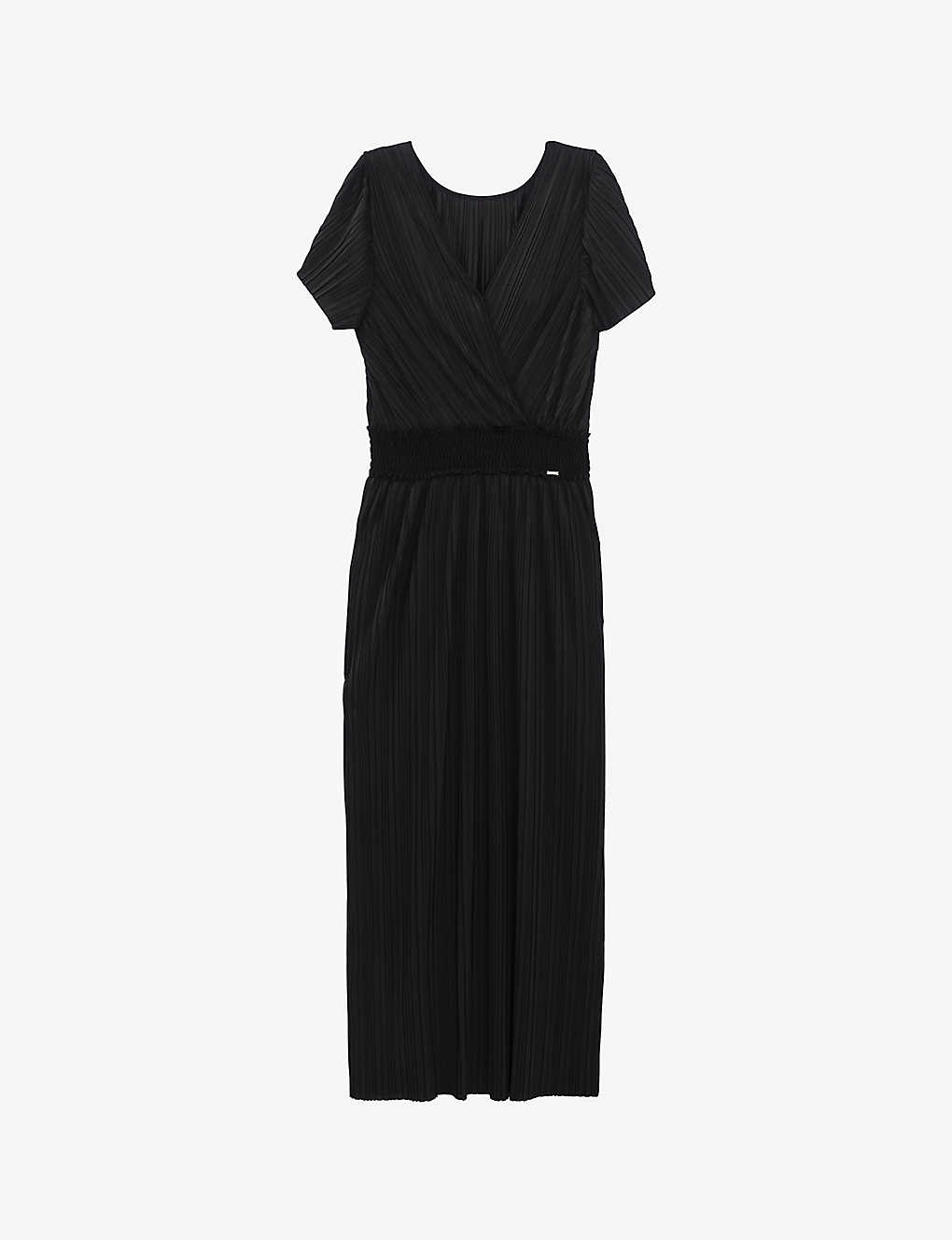 Ikks Womens Black Pleated Recycled-polyester Midi Dress