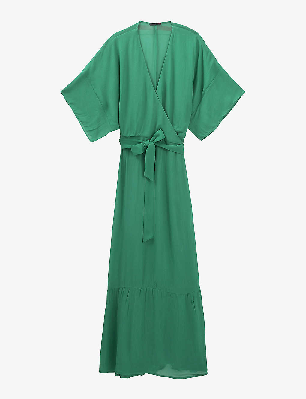 Ikks Womens Light Green Frill-hem Short-sleeve Woven Wrap Midi Dress