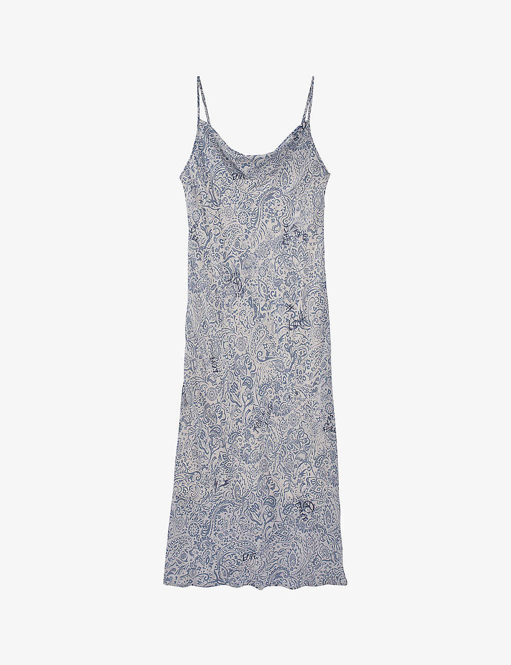 Ikks Womens Blue Grey Graphic-print Cowl-neck Woven Midi Dress