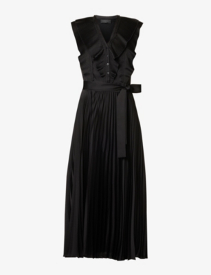 open lace back dress Burgundy Crepe Maxi Dress with Side Pleated Panel  shopaleena
