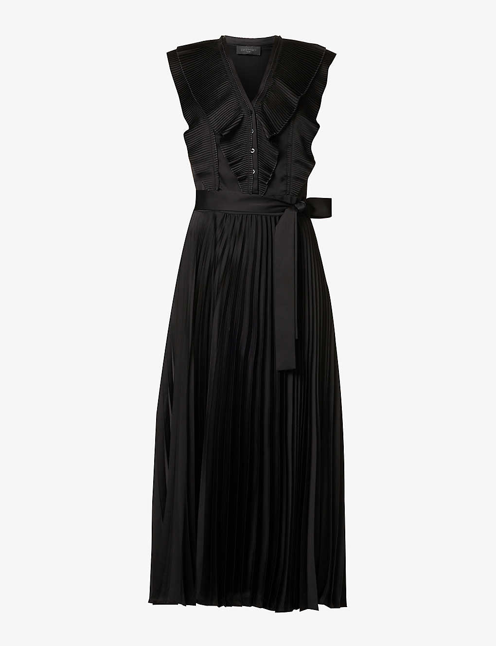 Ikks Womens Black Pleated-panel Sleeveless Satin Maxi Dress