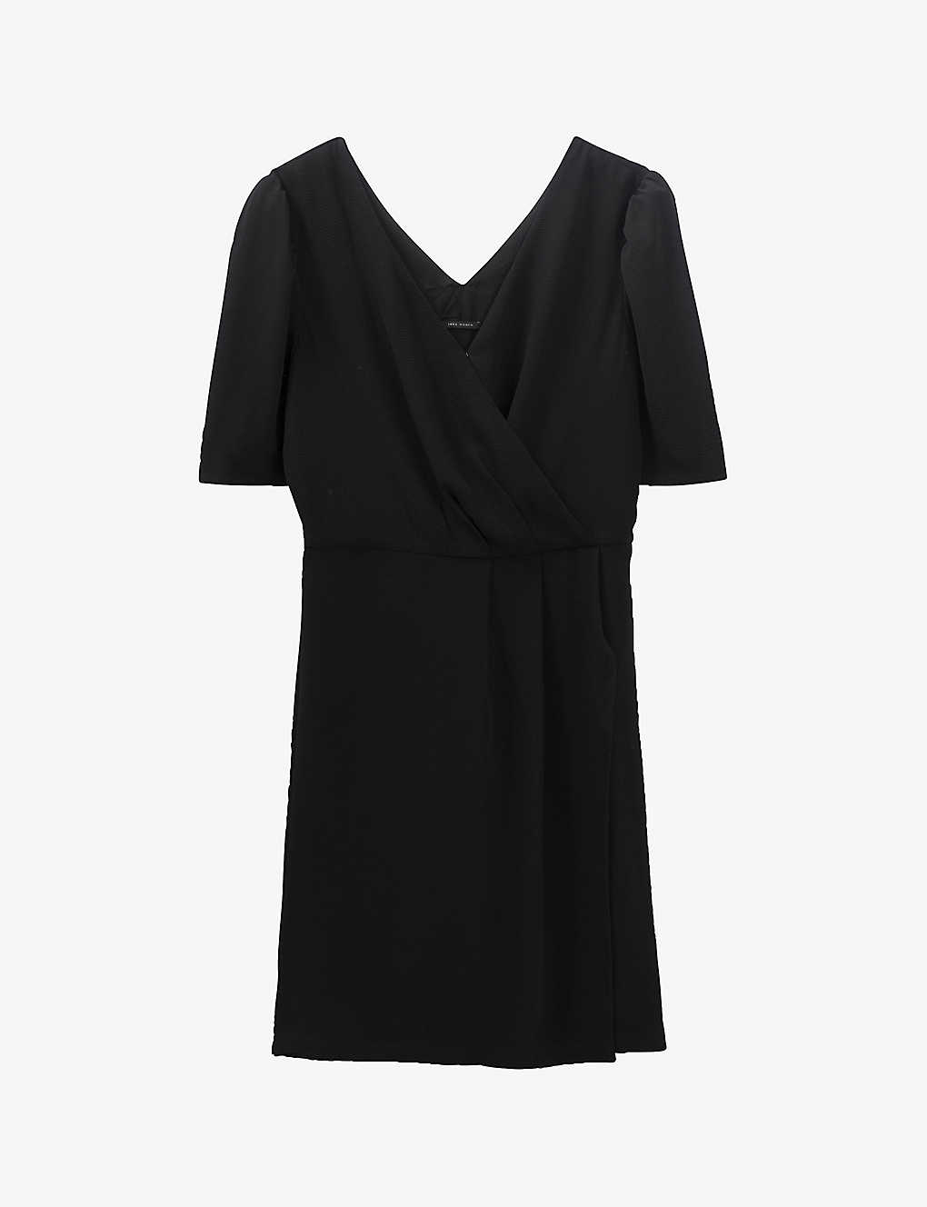 Ikks Womens Black V-neck Wrap-over Woven Mini Dress