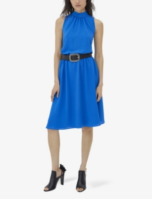 Shop Ikks Women's Bright Blue Knotted High-neck Regular-fit Stretch-woven Mini Dress