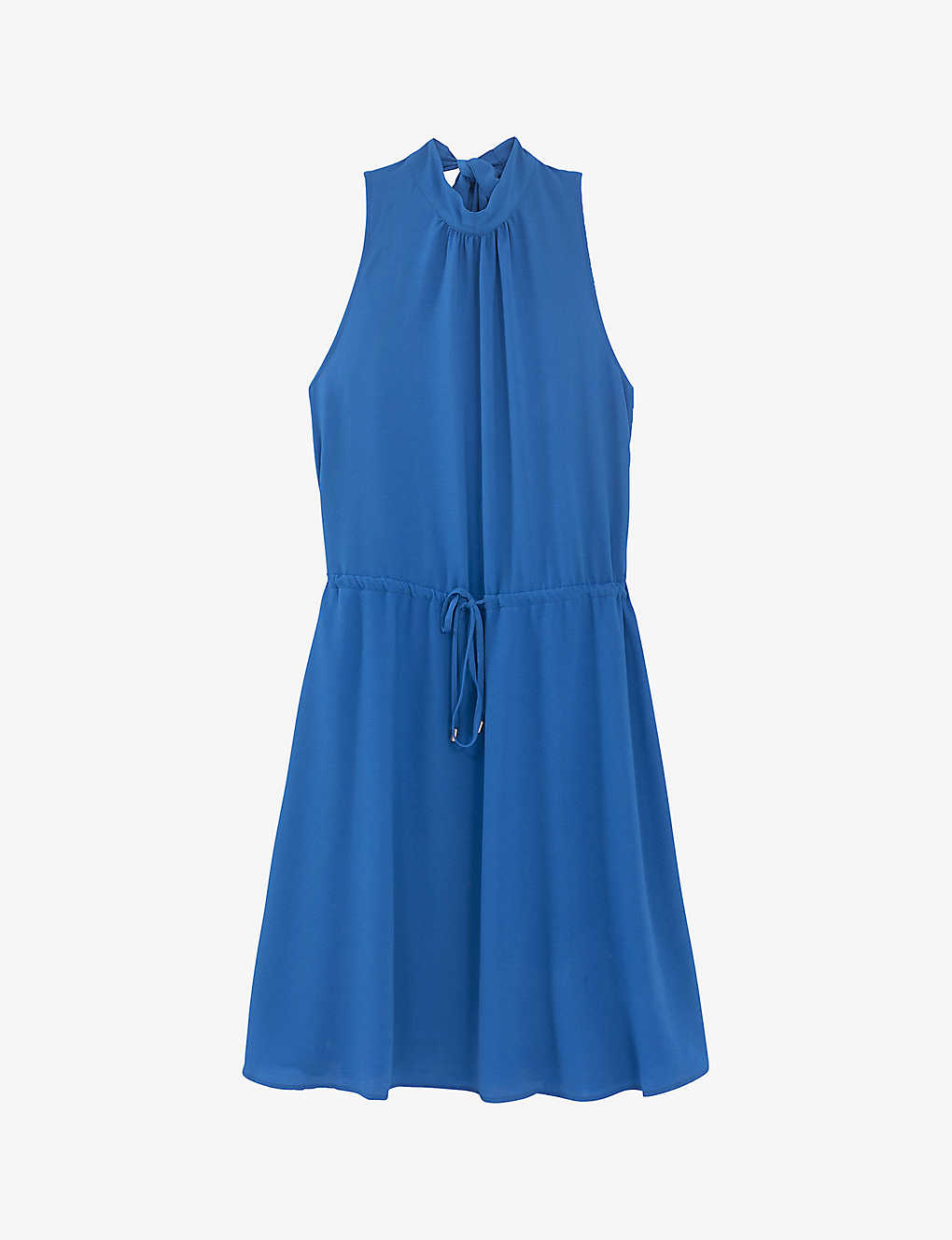 Ikks Womens Bright Blue Knotted High-neck Regular-fit Stretch-woven Mini Dress