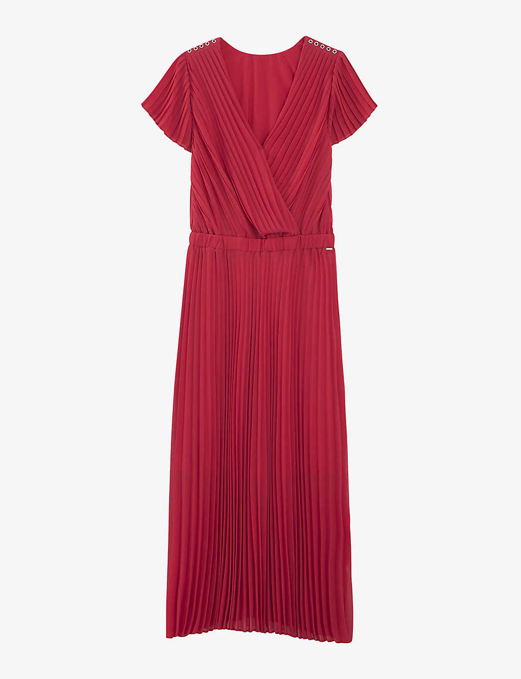 Ikks Womens Red Wrap-front Pleated Woven Midi Dress