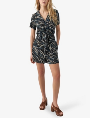 Shop Ikks Women's Kaki Green Camouflage Jungle-print Woven Playsuit