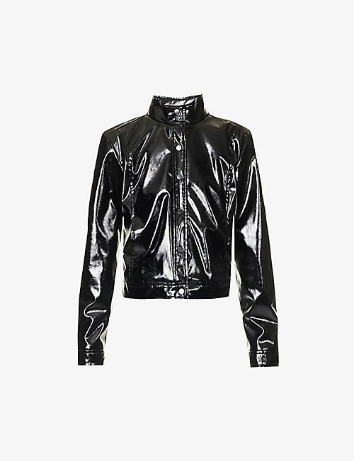 IKKS: Straight-fit high-collar vinyl bomber jacket
