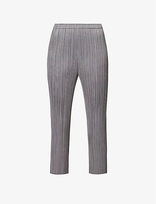 PLEATS PLEASE ISSEY MIYAKE: Basics slim-leg mid-rise woven trousers
