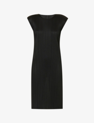 PLEATS PLEASE ISSEY MIYAKE: Basics capped-sleeves stretch-knit midi dress