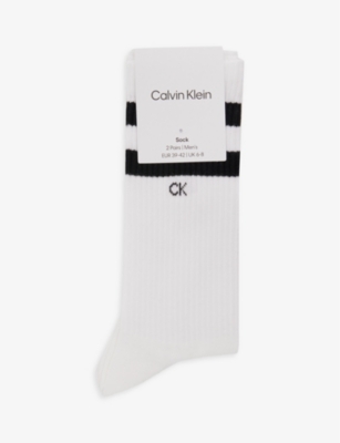 Mens Calvin Klein Stripe-Pattern Pack Of Two Stretch-Cotton Blend Socks