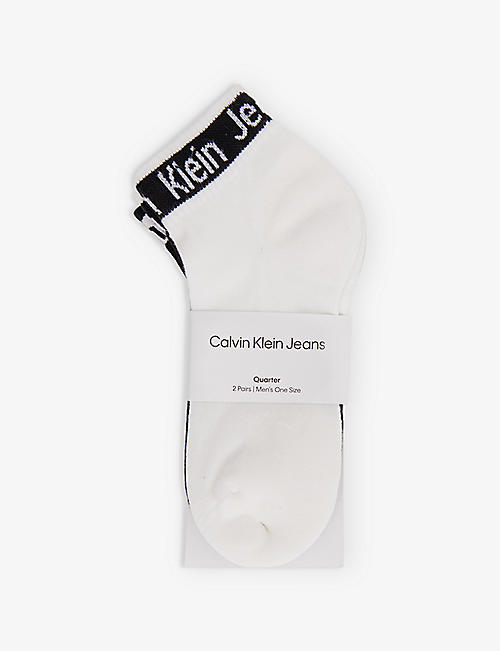 CALVIN KLEIN: Logo-band ankle-rise pack of two stretch cotton-blend socks