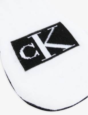 Shop Calvin Klein Brand-print High-cut Pack Of Two Stretch-cotton Blend Socks In White / Black