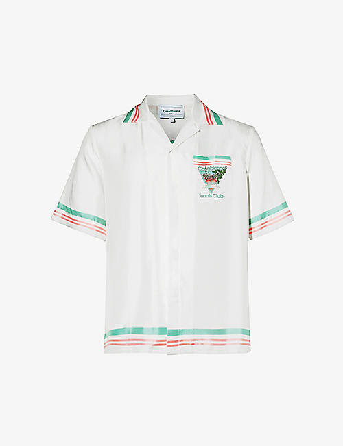 CASABLANCA: Tennis Club graphic-print relaxed-fit silk shirt