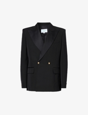 Casablanca Broderie Anglaise Double-breasted Blazer In Black