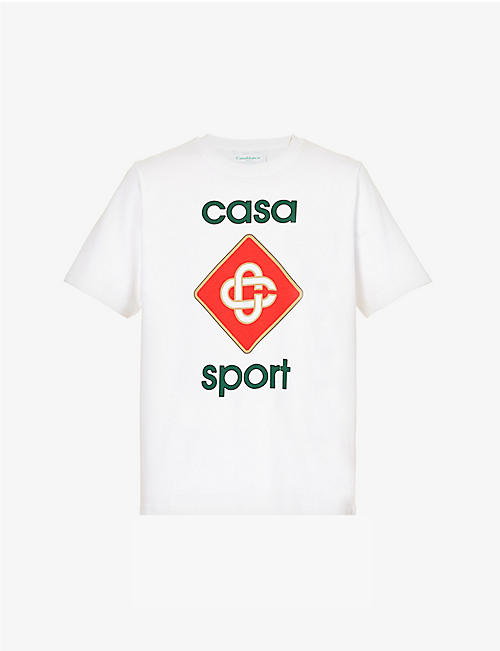 CASABLANCA: Sport 徽标印花有机棉平纹针织 T 恤