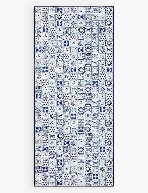 SUMMERILL AND BISHOP: Azulejos-tile linen tablecloth 165cm x 250cm