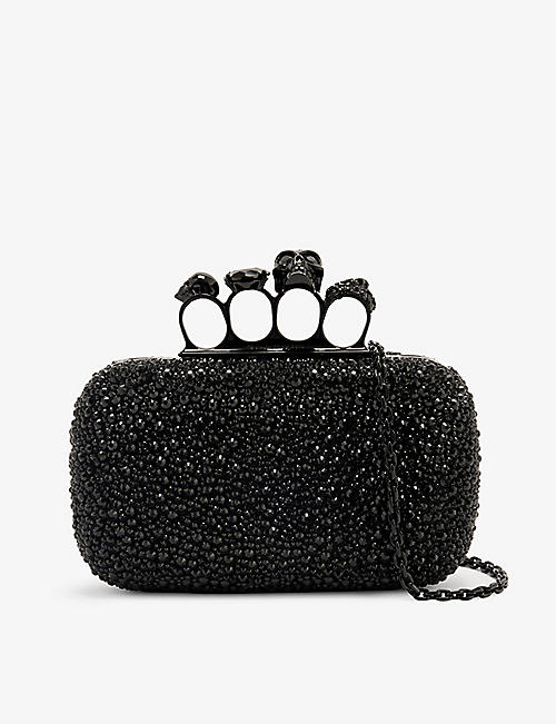 ALEXANDER MCQUEEN: Four-ring crystal-embellished leather clutch bag