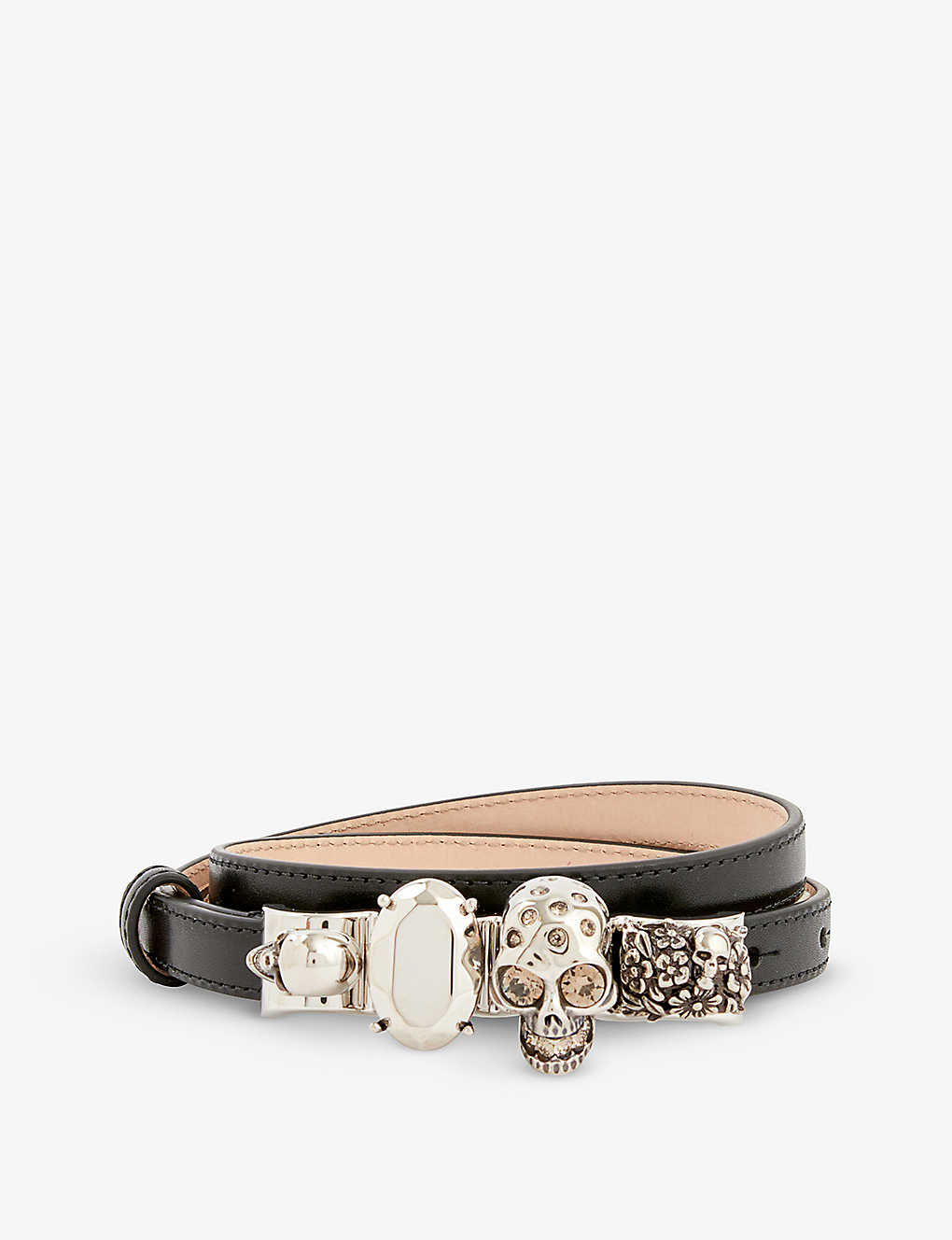 Alexander Mcqueen Womens Black The Knuckle Antique Silver-finished Leather Belt