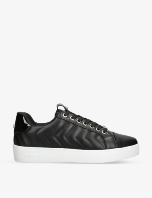 Carvela Womens Black Joyful Quilted Low-top Faux-leather Trainers