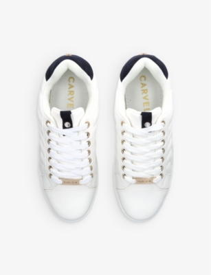 Shop Carvela Women's White/vy Joyful Quilted Low-top Faux-leather Trainers In White/navy