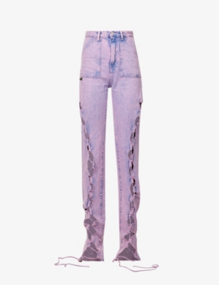 Avavav Cutout Cotton Denim Straight Pants In Peony