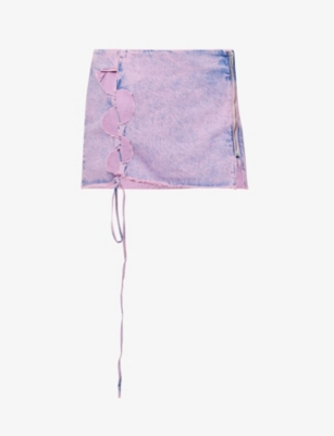Avavav Cutout Cotton Denim Mini Skirt In Peony