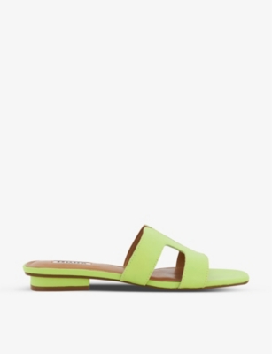 Dune Womens Lime Green-leather Loupe Square-toe Cut-out Leather Sandals