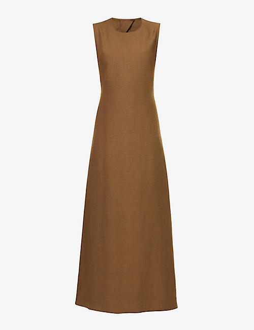 LE KASHA: Sleeveless round-neck linen maxi dress