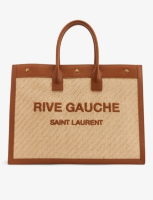 Saint Laurent Noe Rive Gauche Logo Linen Tote - Brown In Natural Cognac |  ModeSens