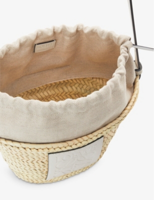 Shop LOEWE Leather-Trimmed Raffia Bucket Bag