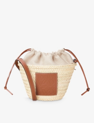 LOEWE Loewe x Paula’s Ibiza Pochette logo-patch raffia and leather basket  bag