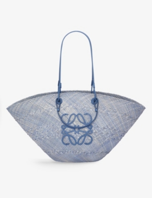 Shop LOEWE Anagram Small anagram basket bag in iraca palm and