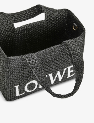 Loewe Logo Medium Tote Bag In Raffia In Black