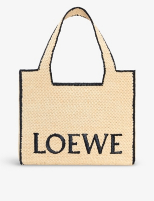 Loewe + Paula's Ibiza Embroidered Two-tone Raffia Tote In Natural