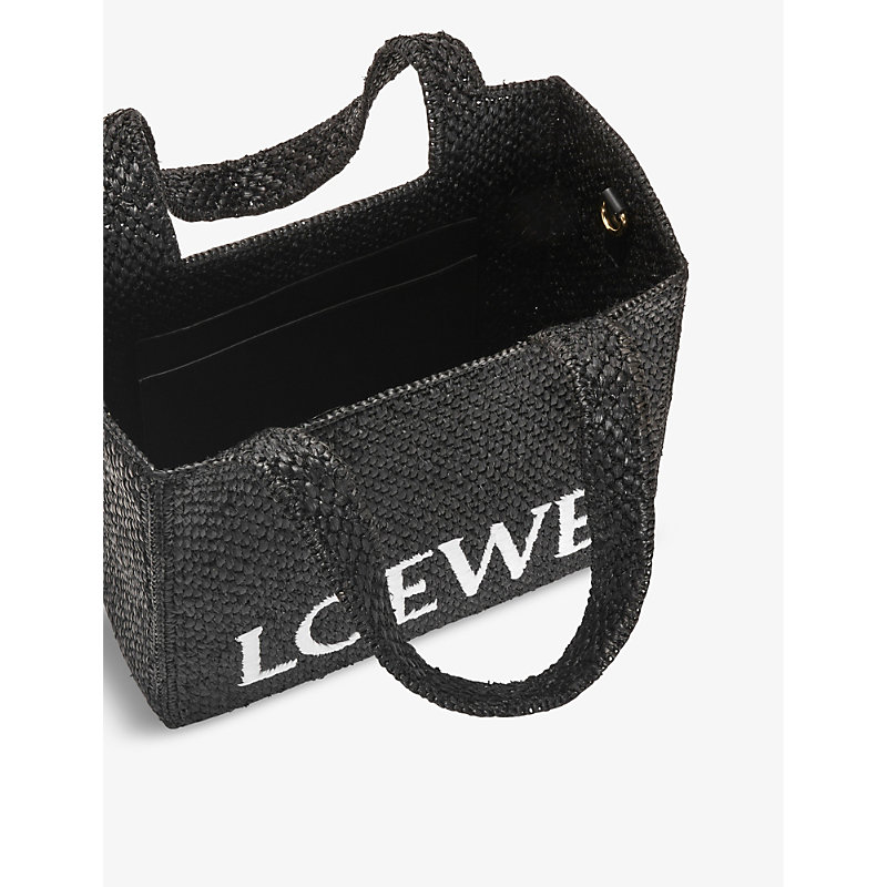 Shop Loewe Womens Black X Paula's Ibiza Medium Logo-print Raffia-blend Top-handle Bag
