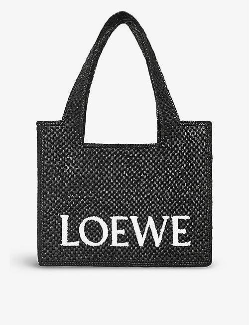 LOEWE: Loewe x Paula's Ibiza medium logo-print raffia-blend top-handle bag
