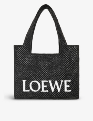 Loewe Womens Black X Paula's Ibiza Medium Logo-print Raffia-blend Top-handle Bag